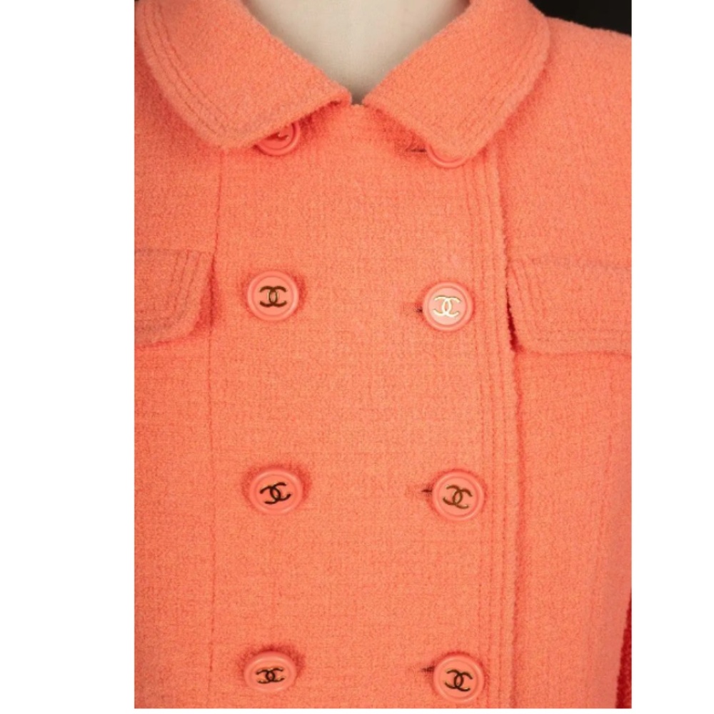 Authentic Chanel Coral Pink Double Breasted Blended Wool Jacket Sz S|US 4, FR 36